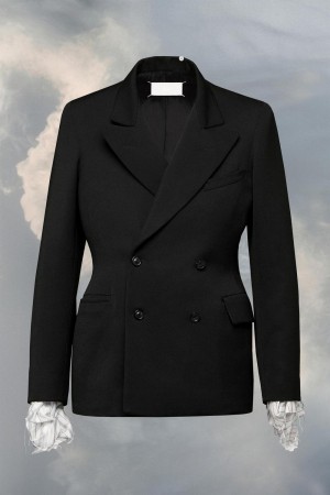 Black Maison Margiela Wool Couture Waist Suit Jacket | SG_MM62872