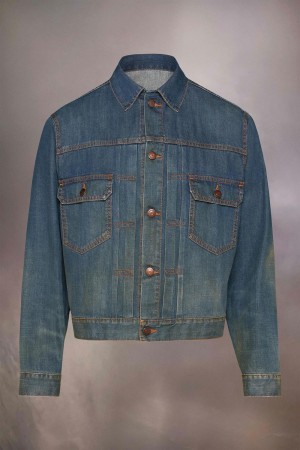 Blue Maison Margiela Pleated Denim Jacket | SG_MM81584